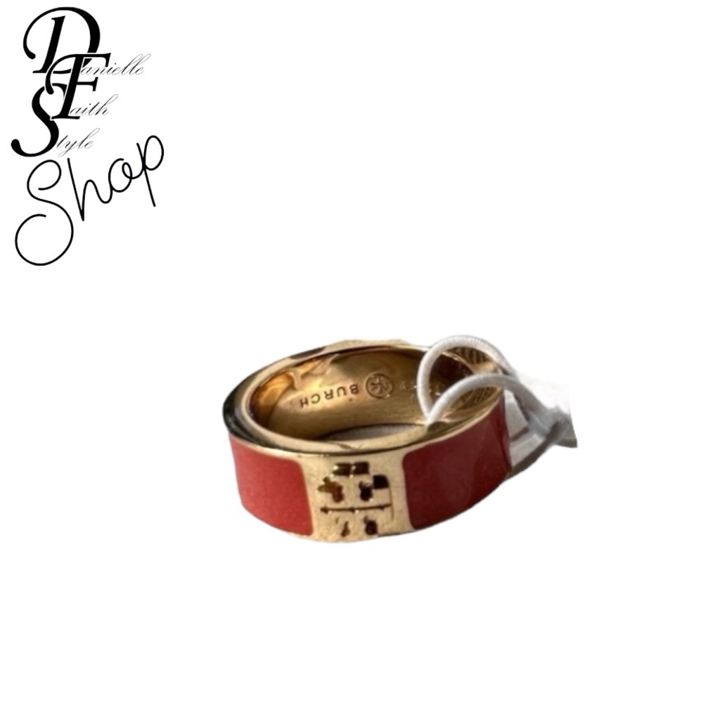 Tory Burch Small Enamel Inlay Ring- Red/Orange- With Giftbox and Dustbag